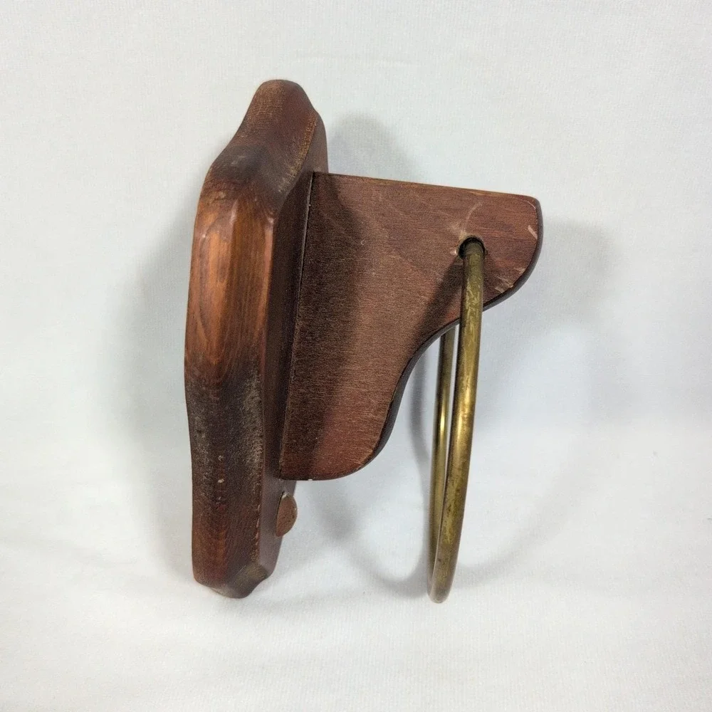 VTG Wood & Polished Brass Wall Mount Towel Rings Cottagecore